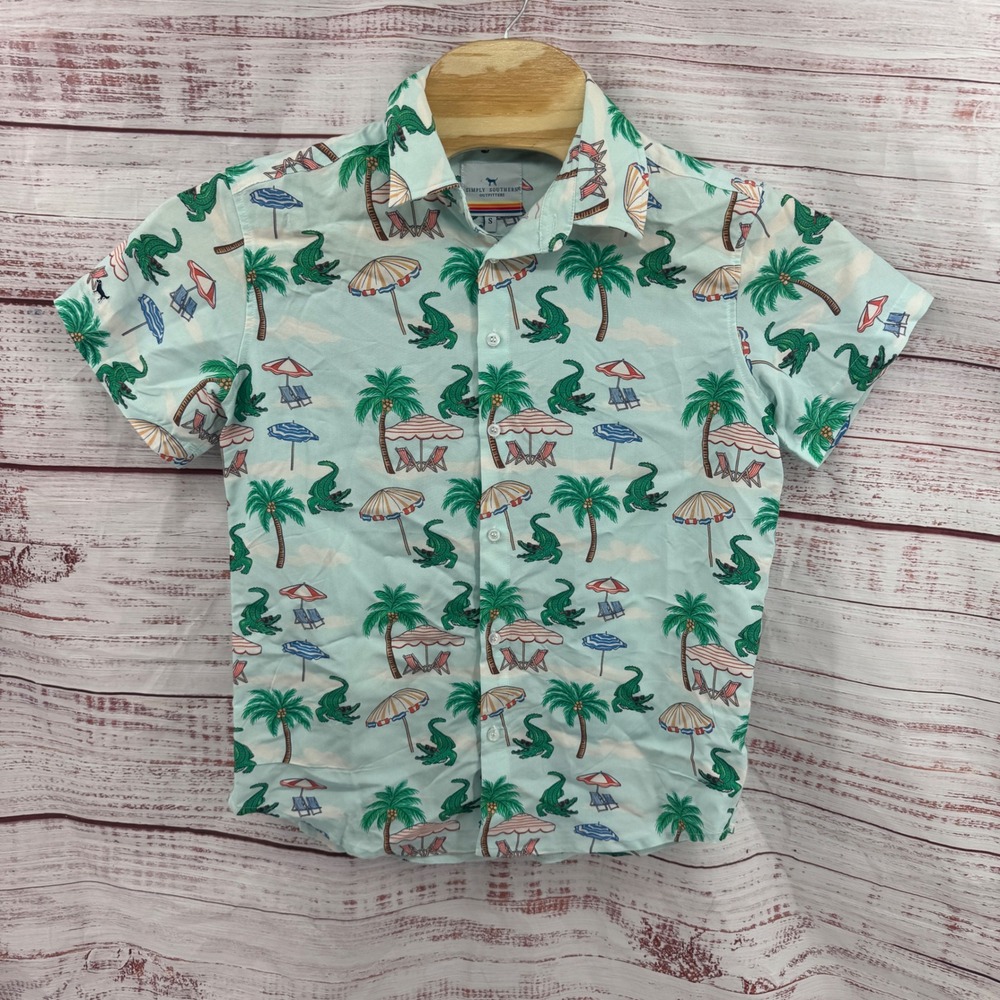 Simply Southern Shirt Mens Small Gator Palm Tree Coastal Button Down Shirt NEW